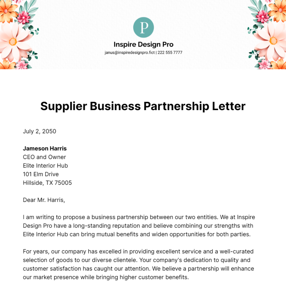 Supplier Business Partnership Letter Template