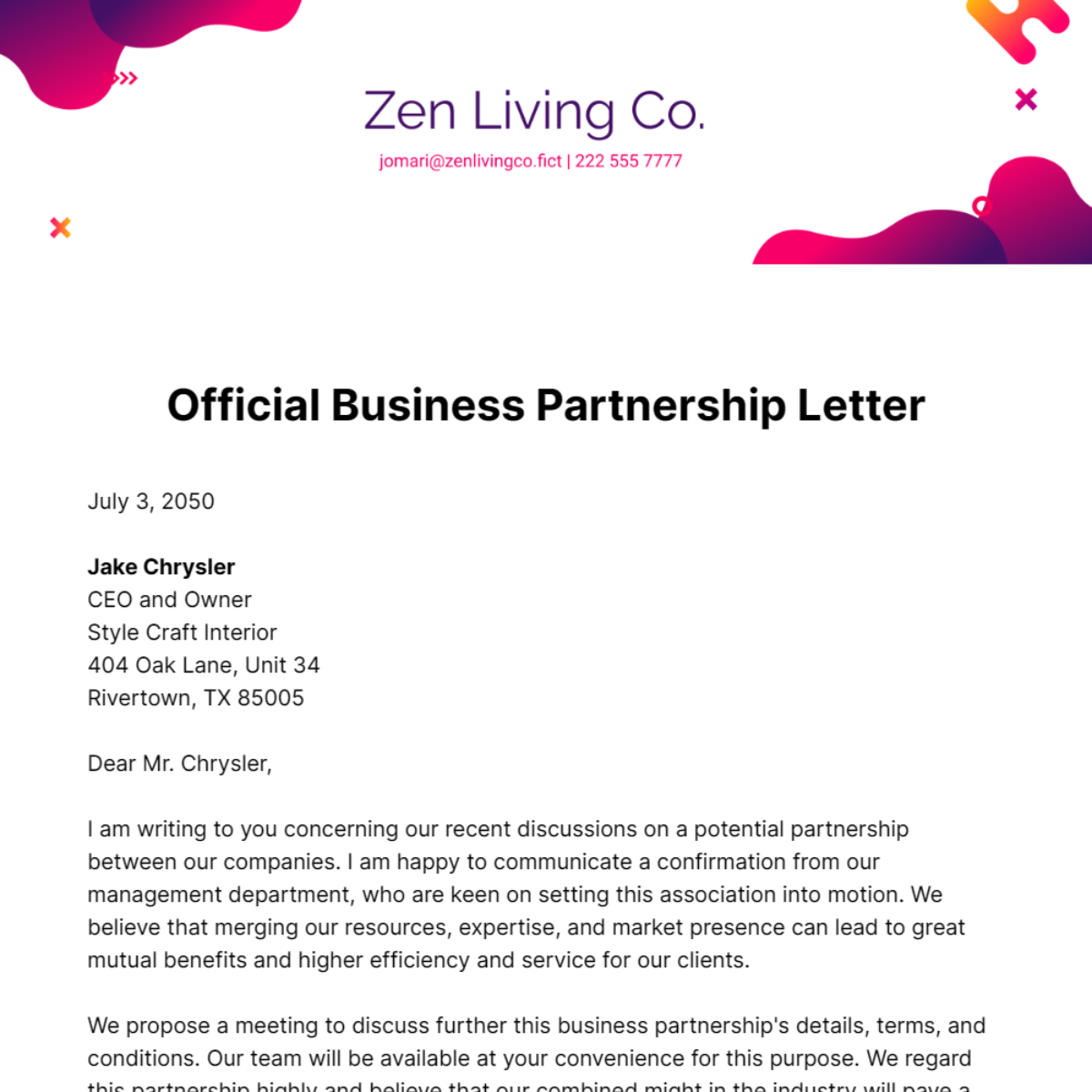 Free Official Business Partnership Letter Template