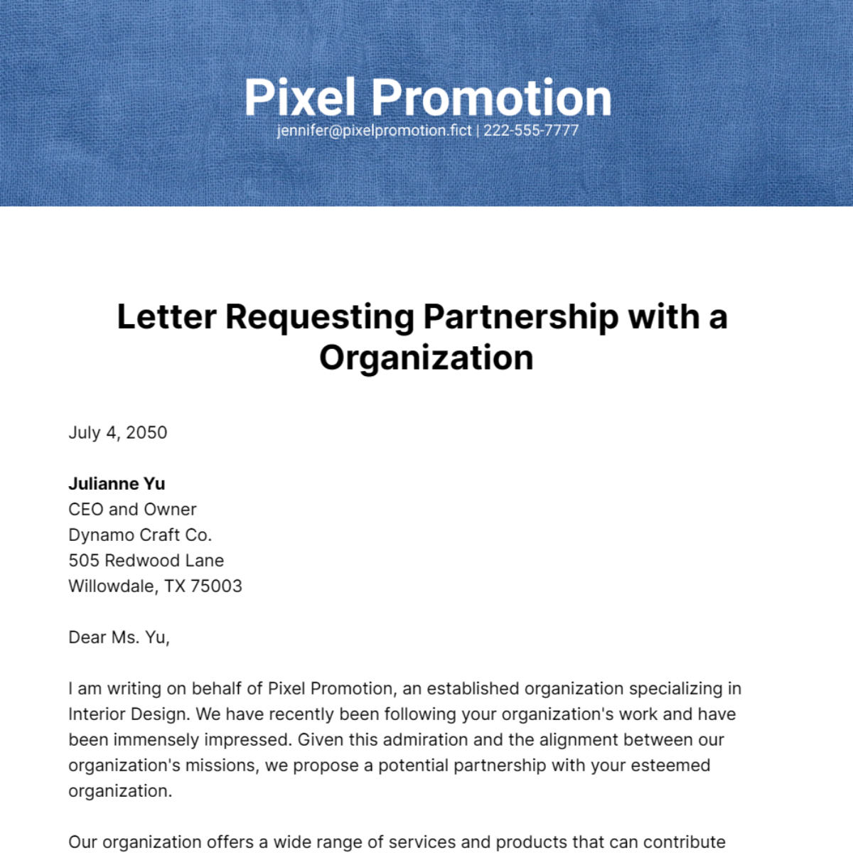 Letter Requesting Partnership with a Organization Template