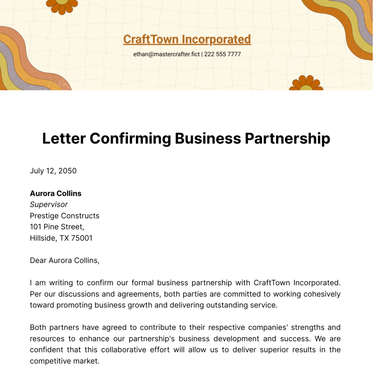 Free Letter Confirming Business Partnership Template