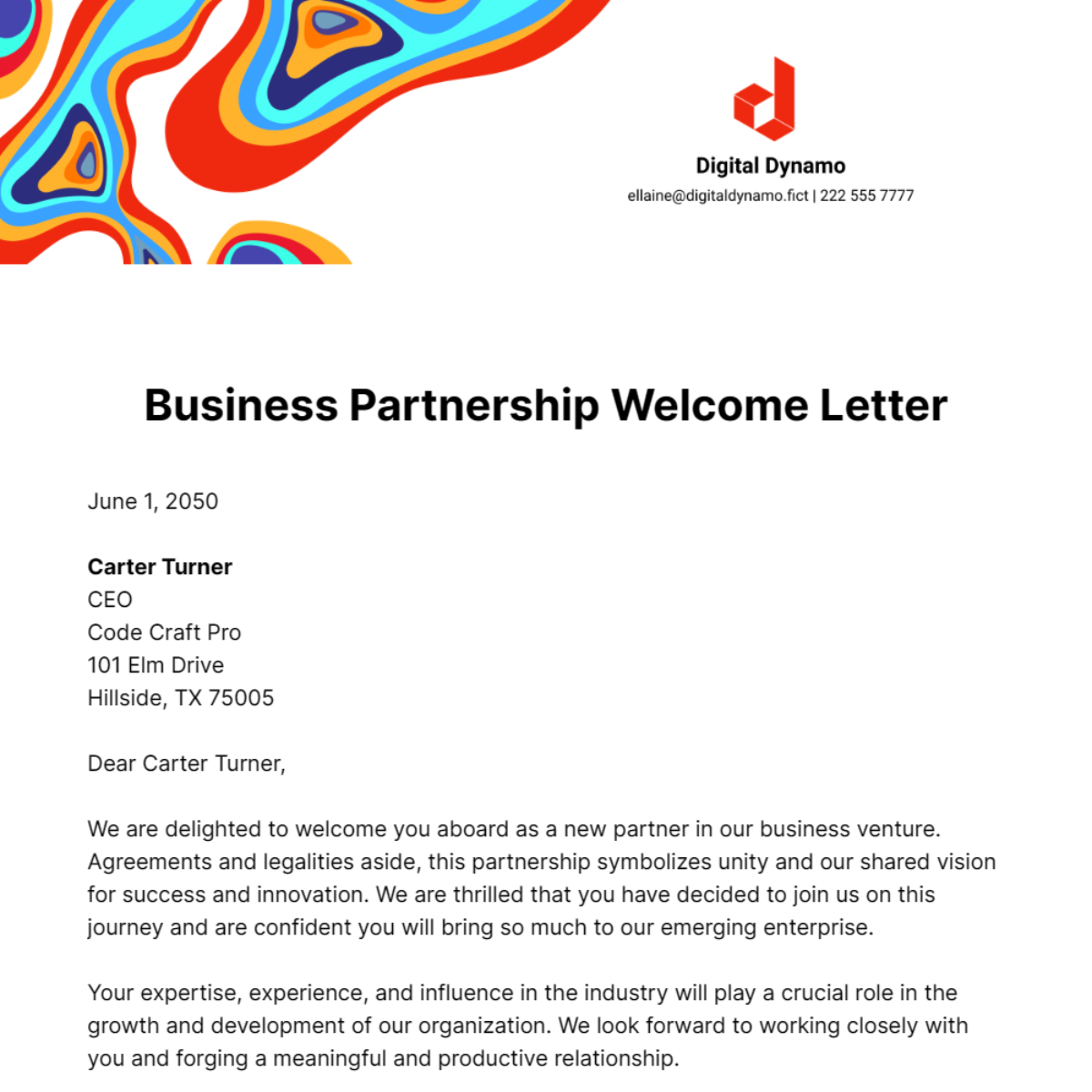 Free Business Partnership Welcome Letter Template