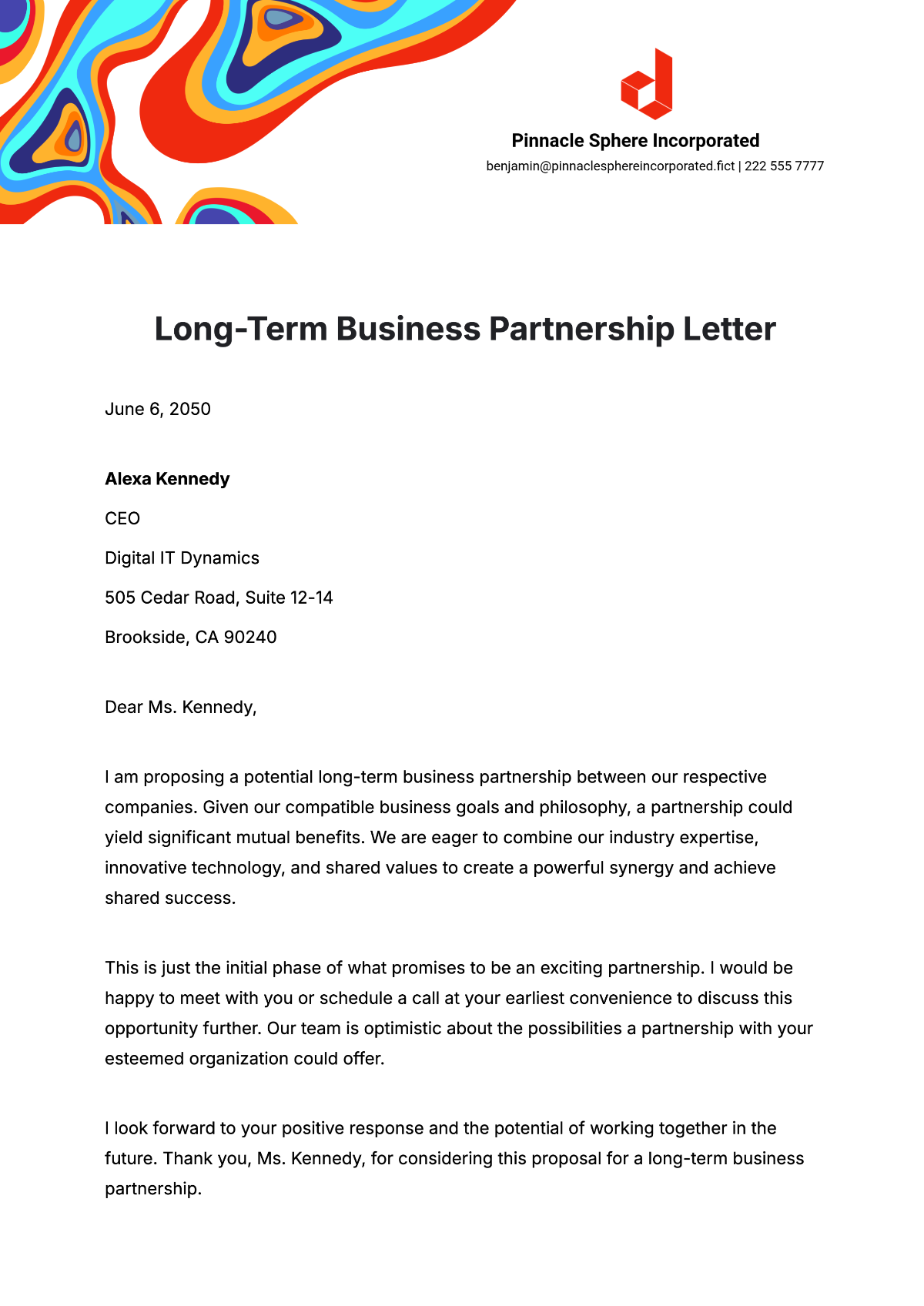 Long-Term Business Partnership Letter Template - Edit Online & Download