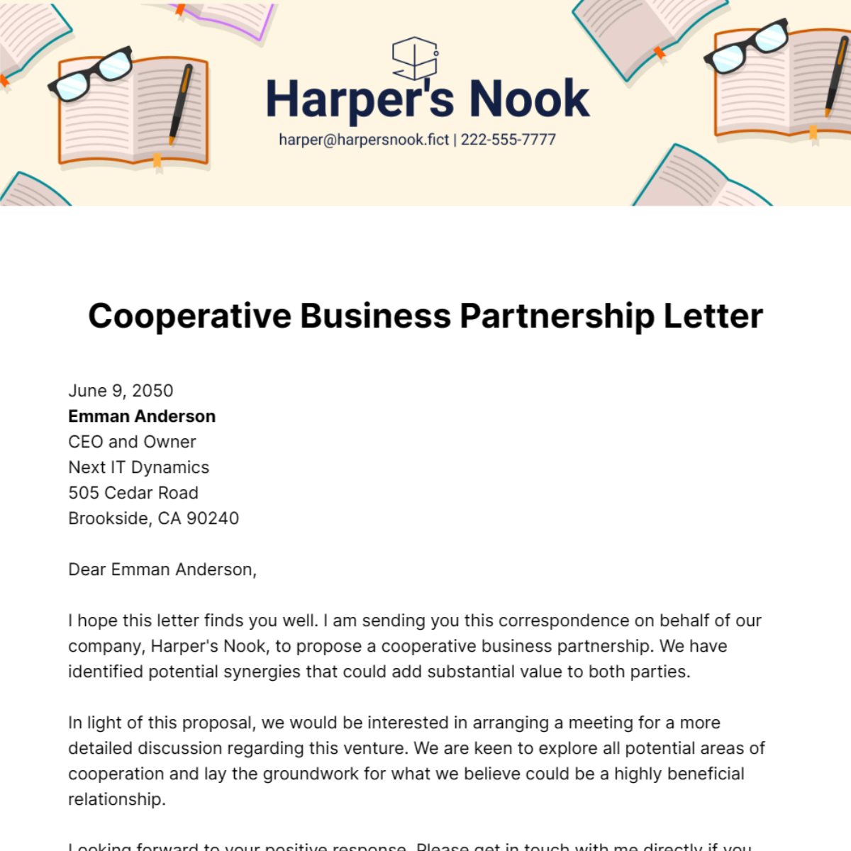 Cooperative Business Partnership Letter Template