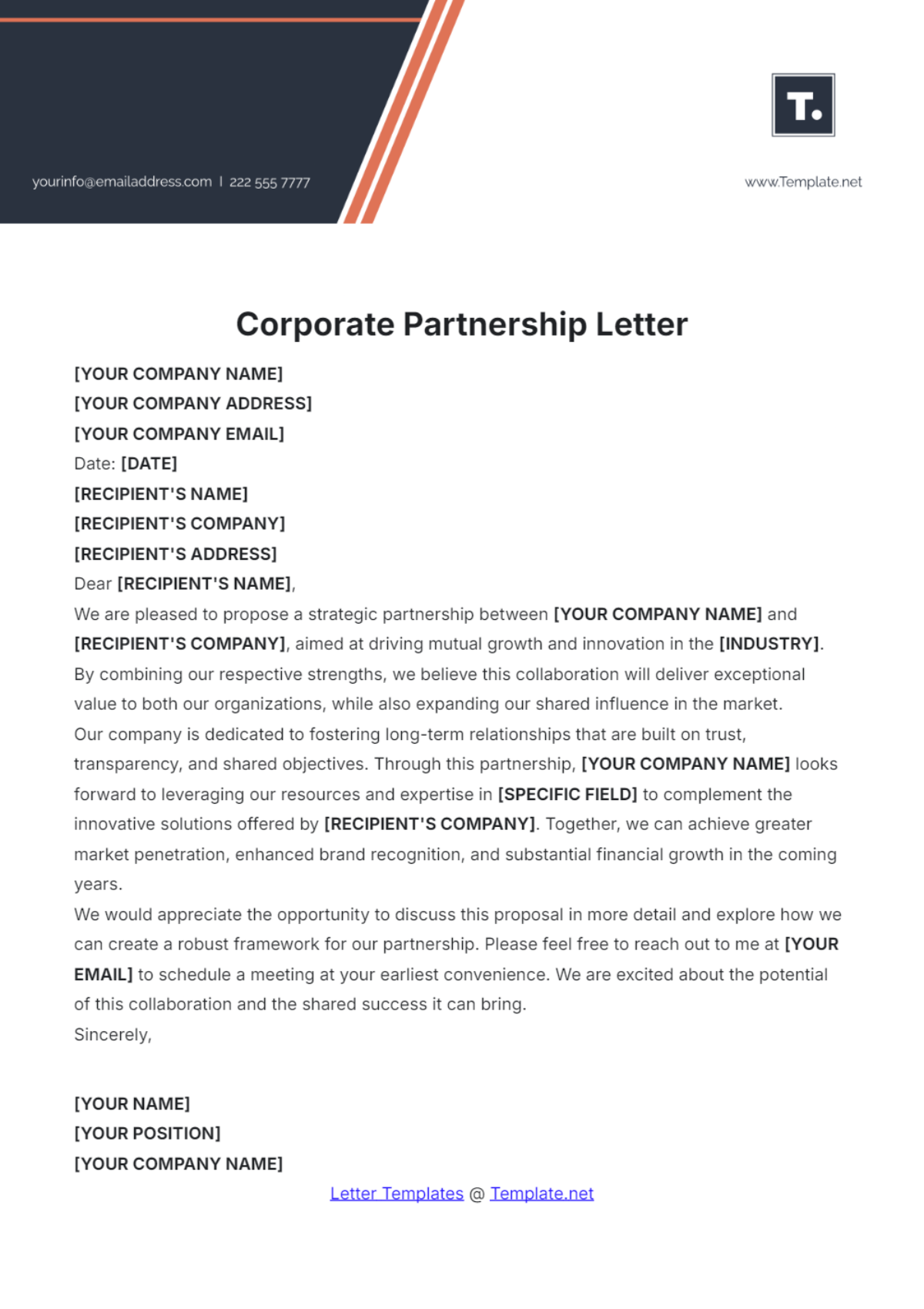 Corporate Partnership Letter Design Template - Edit Online & Download