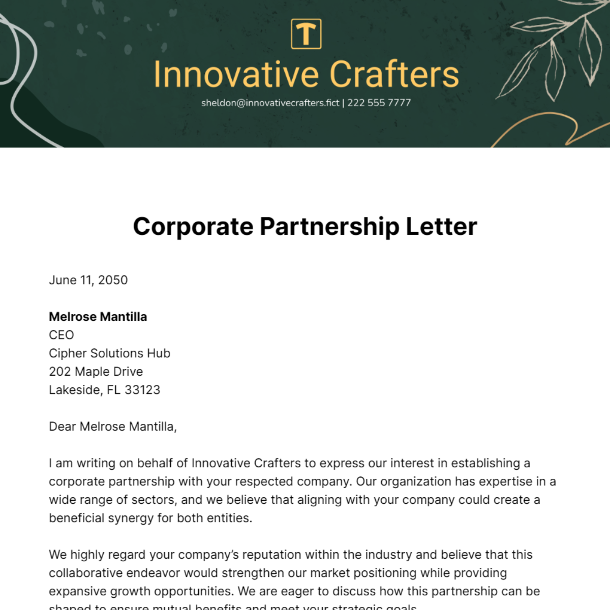 Free Corporate Partnership Letter Template