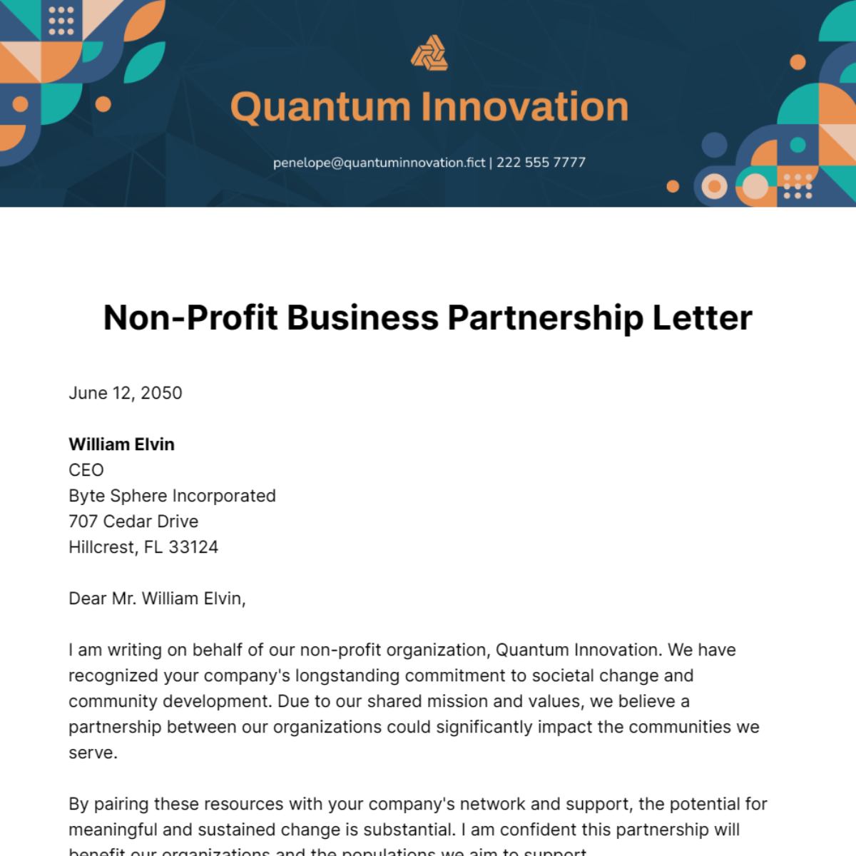 Non-Profit Business Partnership Letter Template