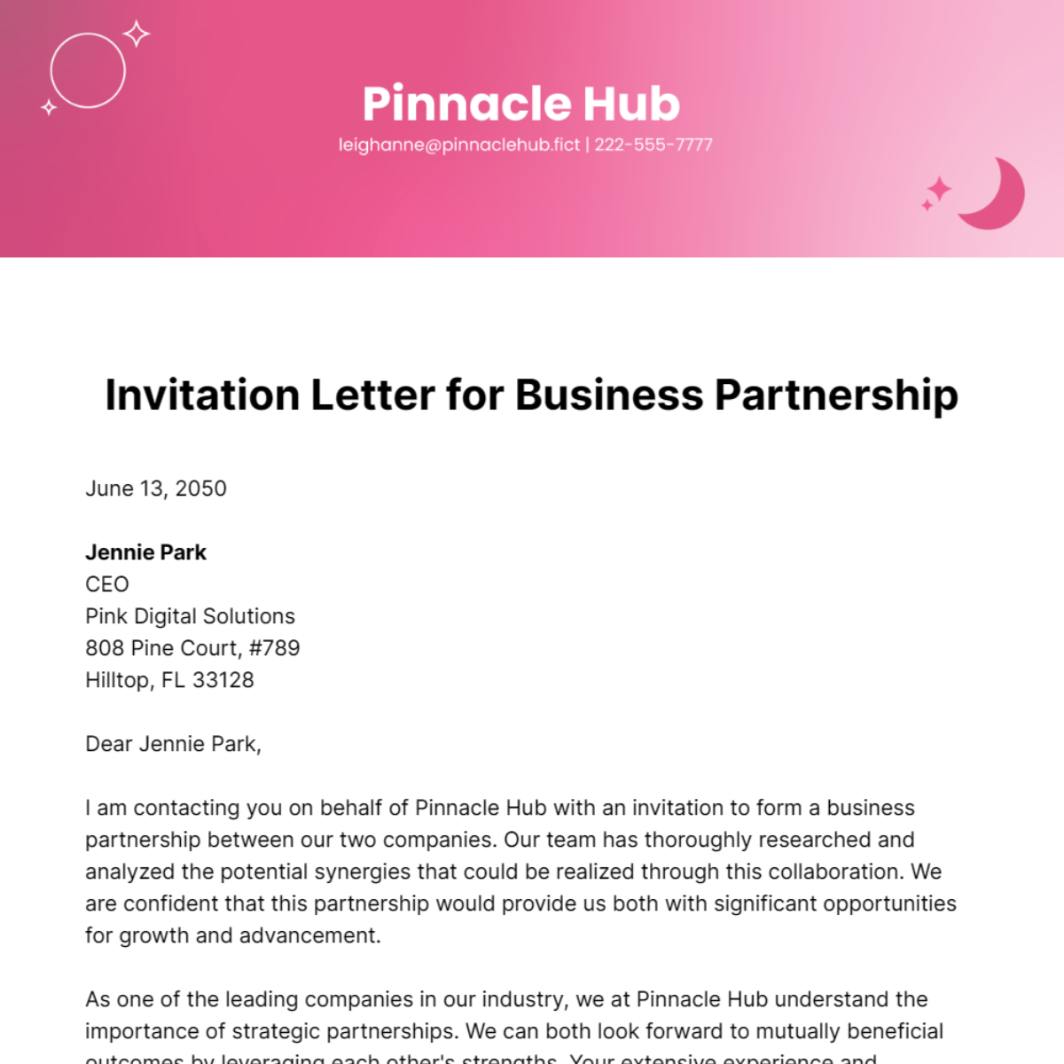 Free Invitation Letter for Business Partnership Template
