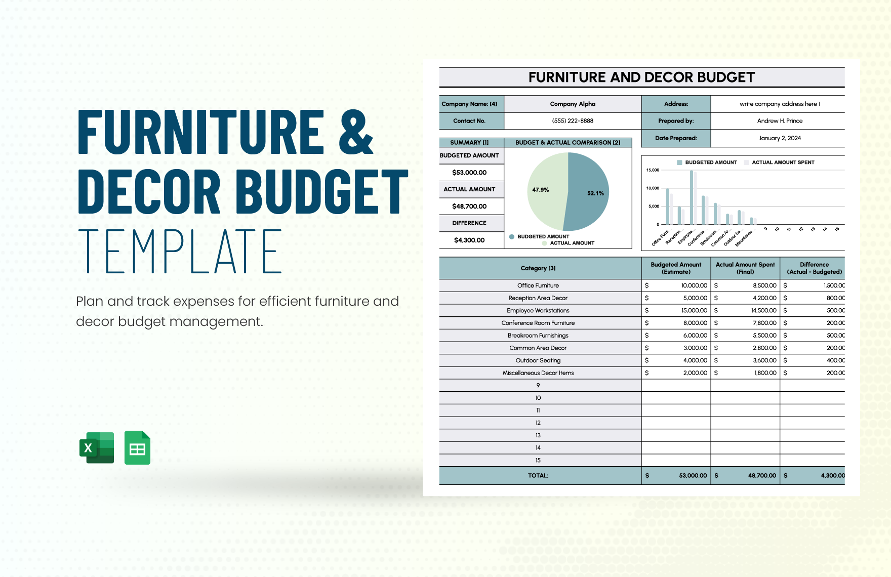Furniture and Decor Budget Template