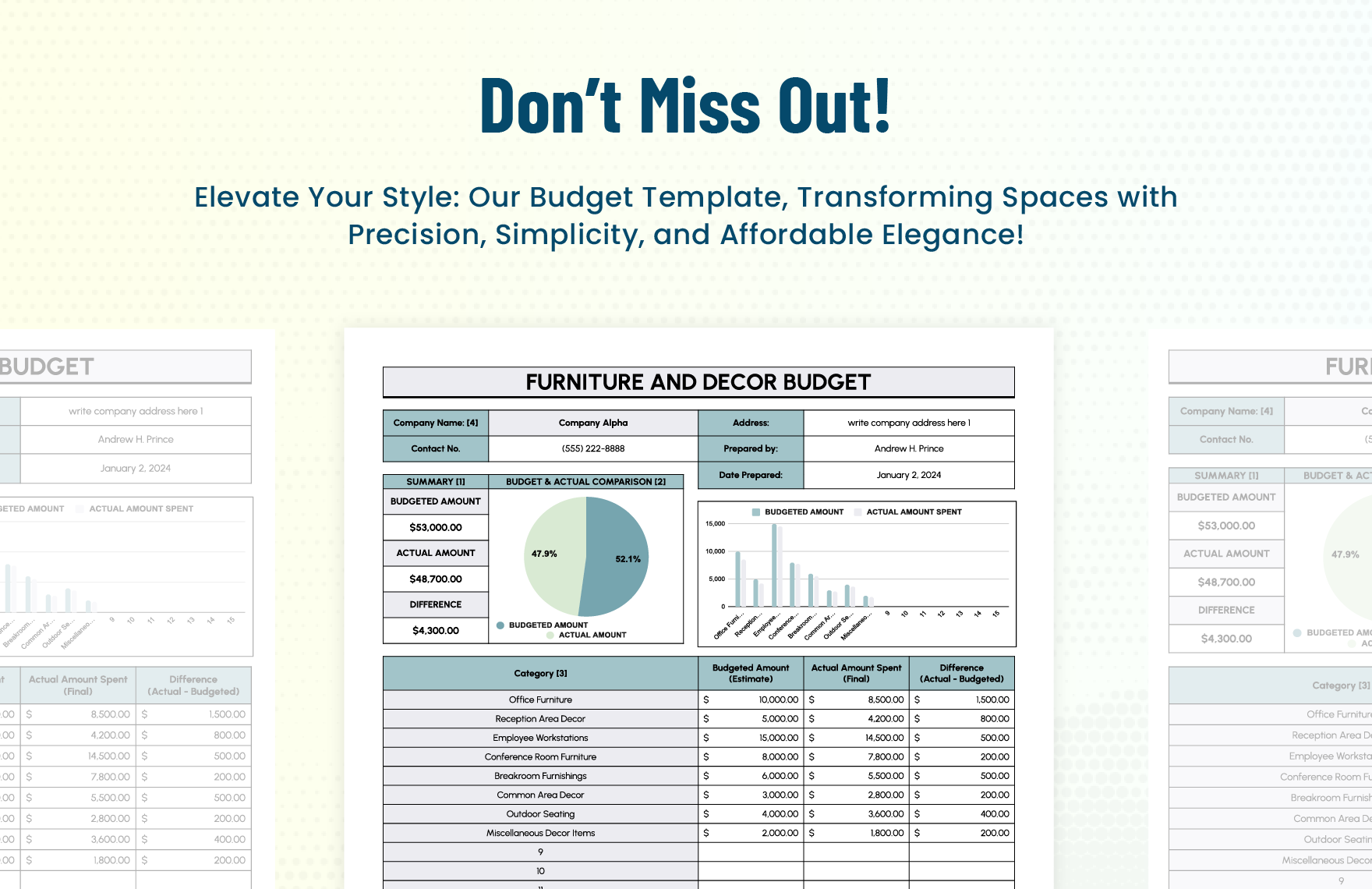 Furniture and Decor Budget Template