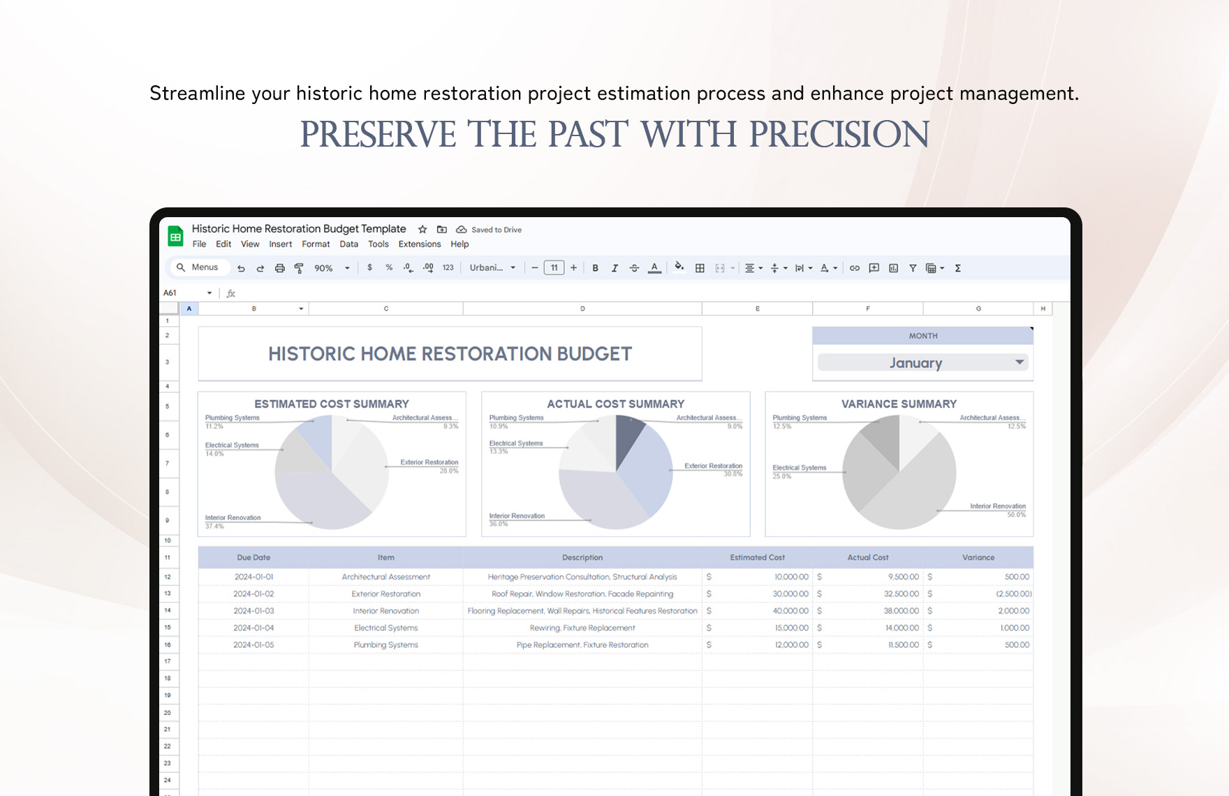 Historic Home Restoration Budget Template in Excel, Google Sheets ...