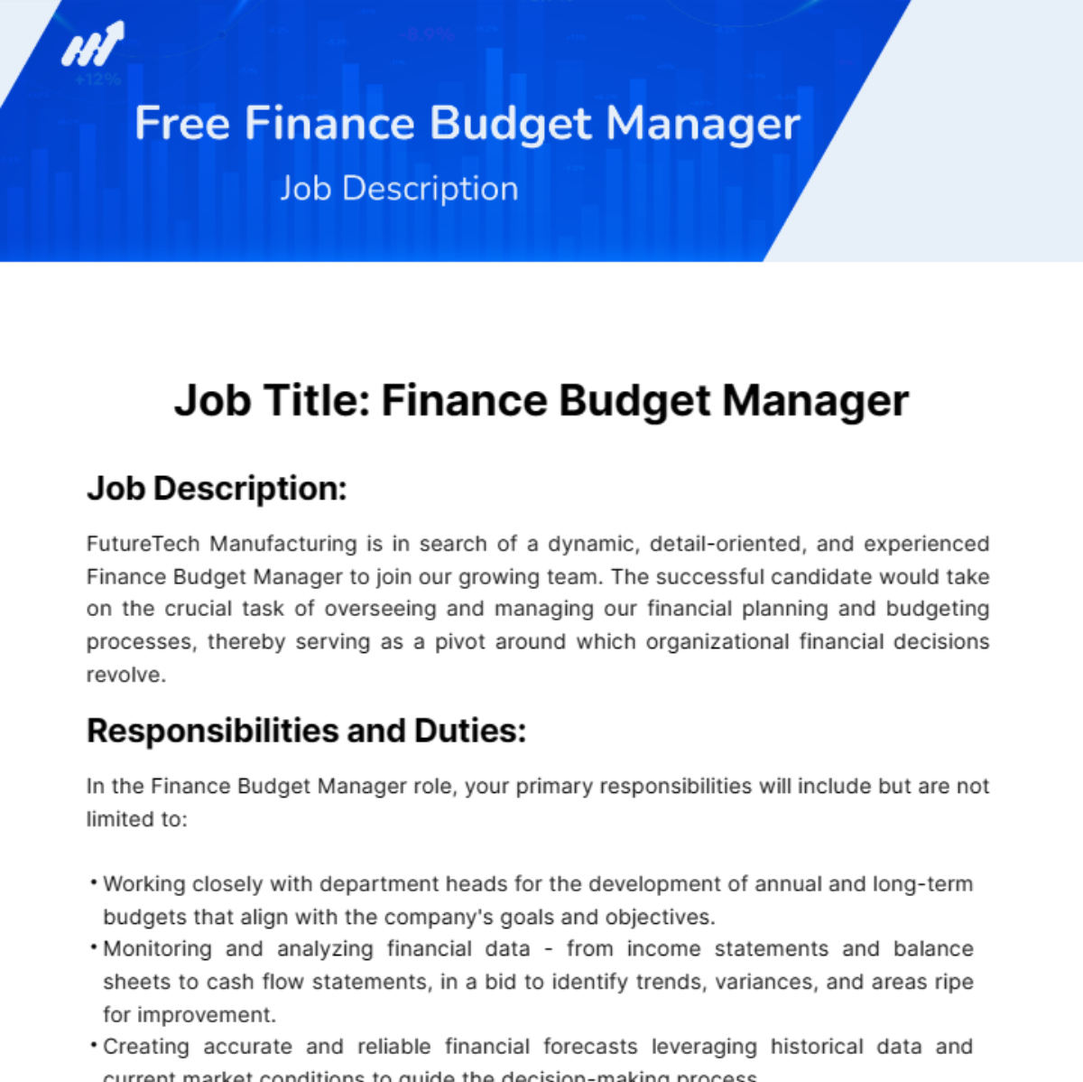 Finance Budget Manager Job Description Template