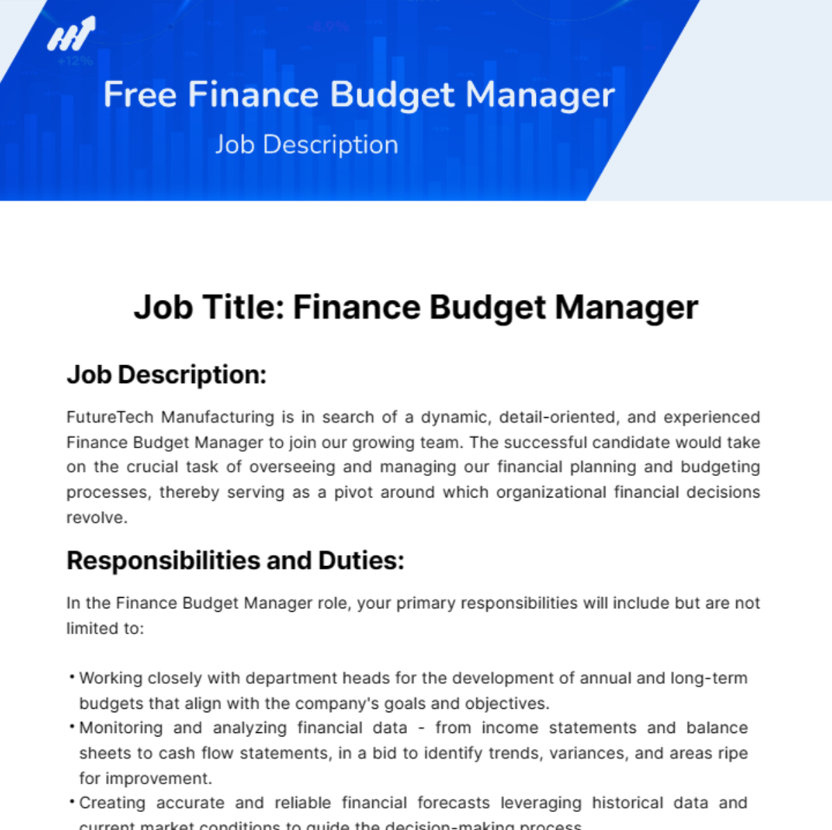 Finance Budget Manager Job Description Template Edit Online   Finance Budget Manager Job Description Edit Online 1 