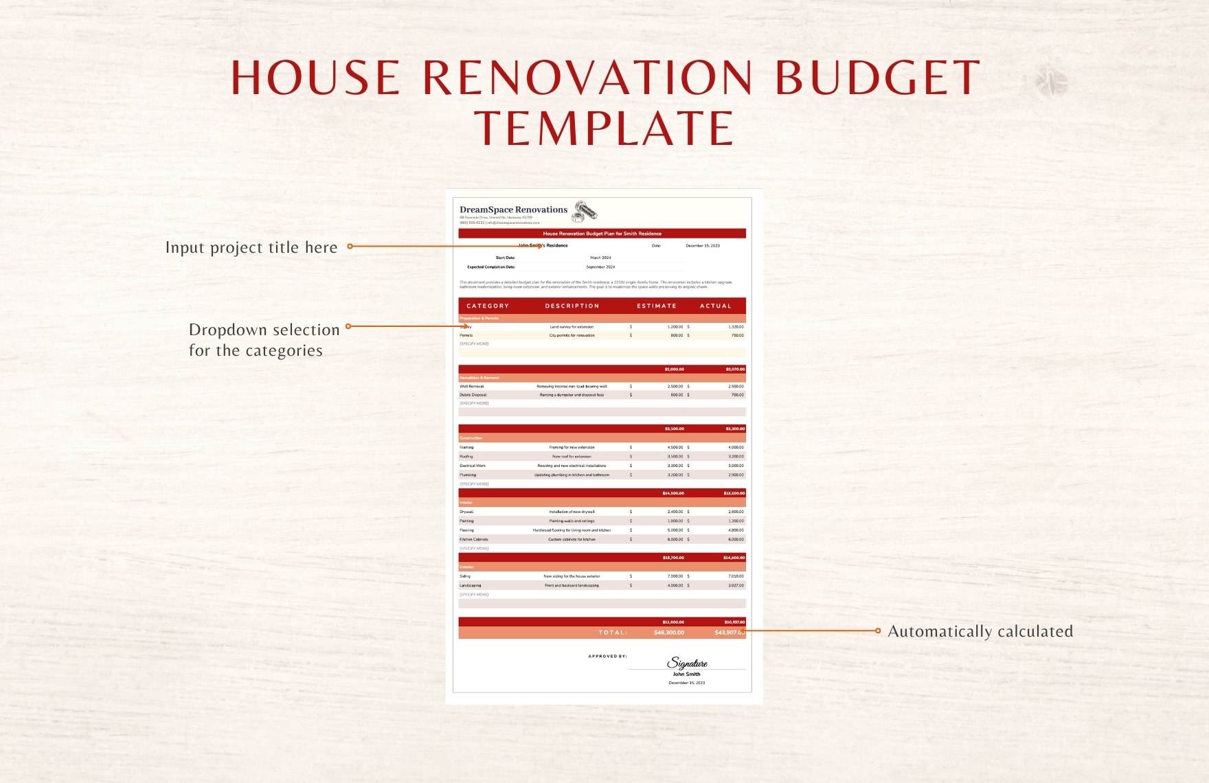 House Renovation Budget Template