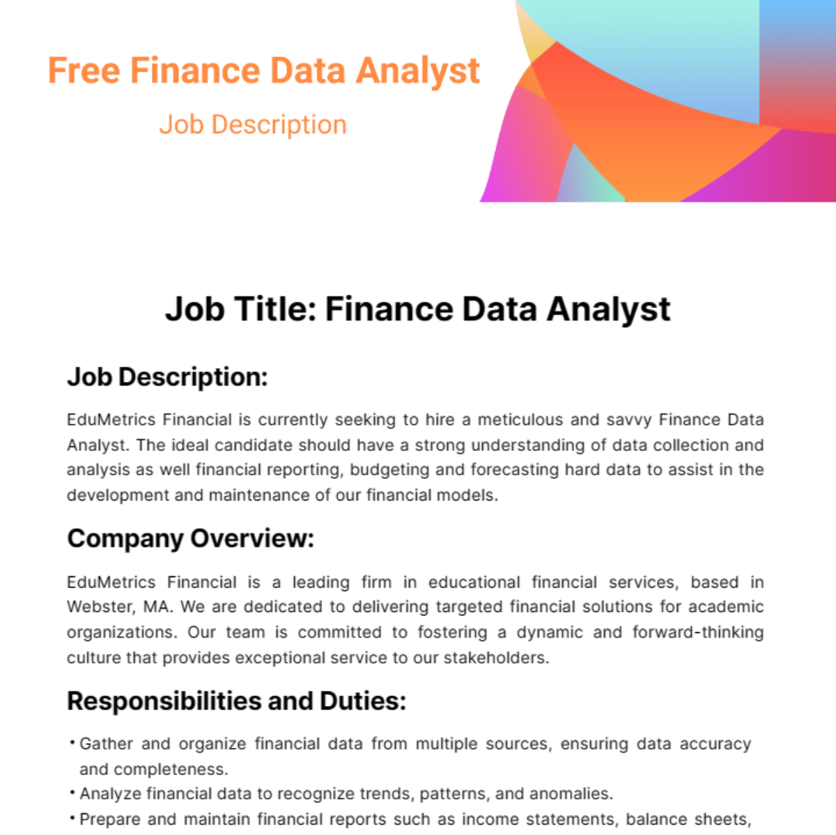 Finance Data Analyst Job Description Template