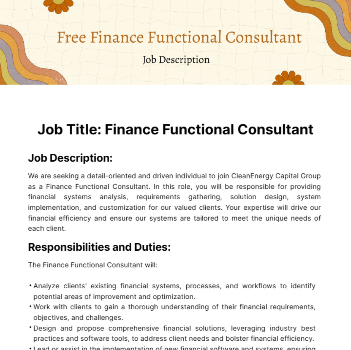 Finance Functional Consultant Job Description Template