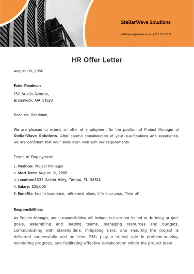 Free HR Offer Letter Template to Edit Online