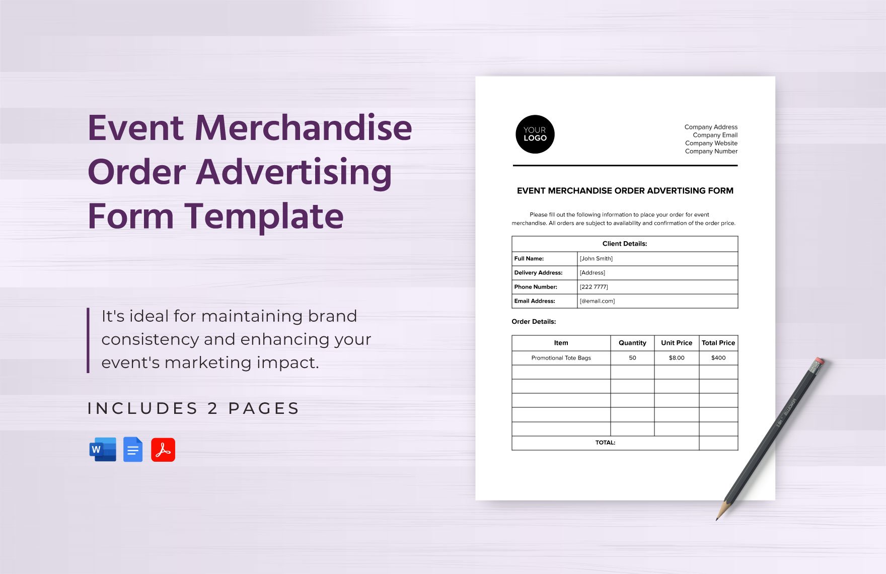 Event Merchandise Order Advertising Form Template in Word, Google Docs, PDF