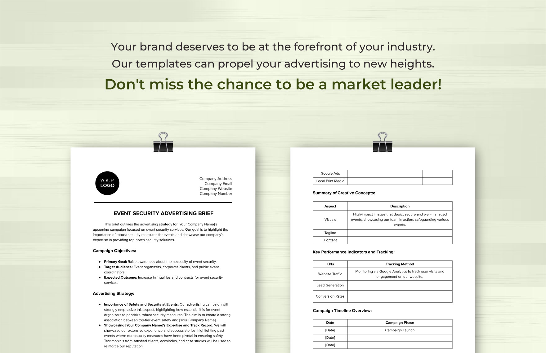 Event Security Advertising Brief Template