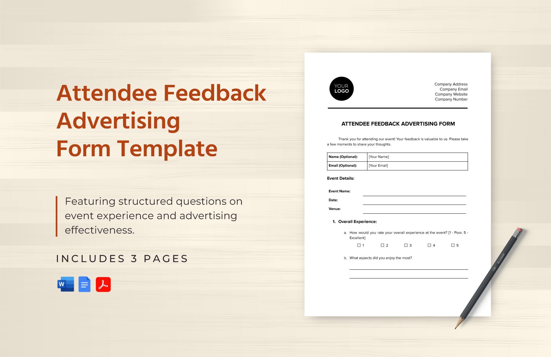 Attendee Feedback Advertising Form Template in Word, Google Docs, PDF