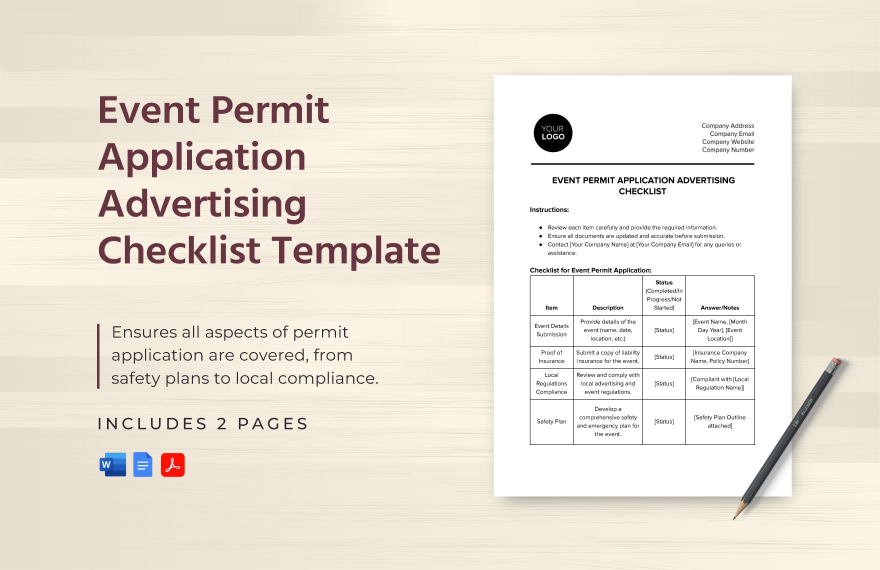 Event Permit Application Advertising Checklist Template in Word, Google Docs, PDF