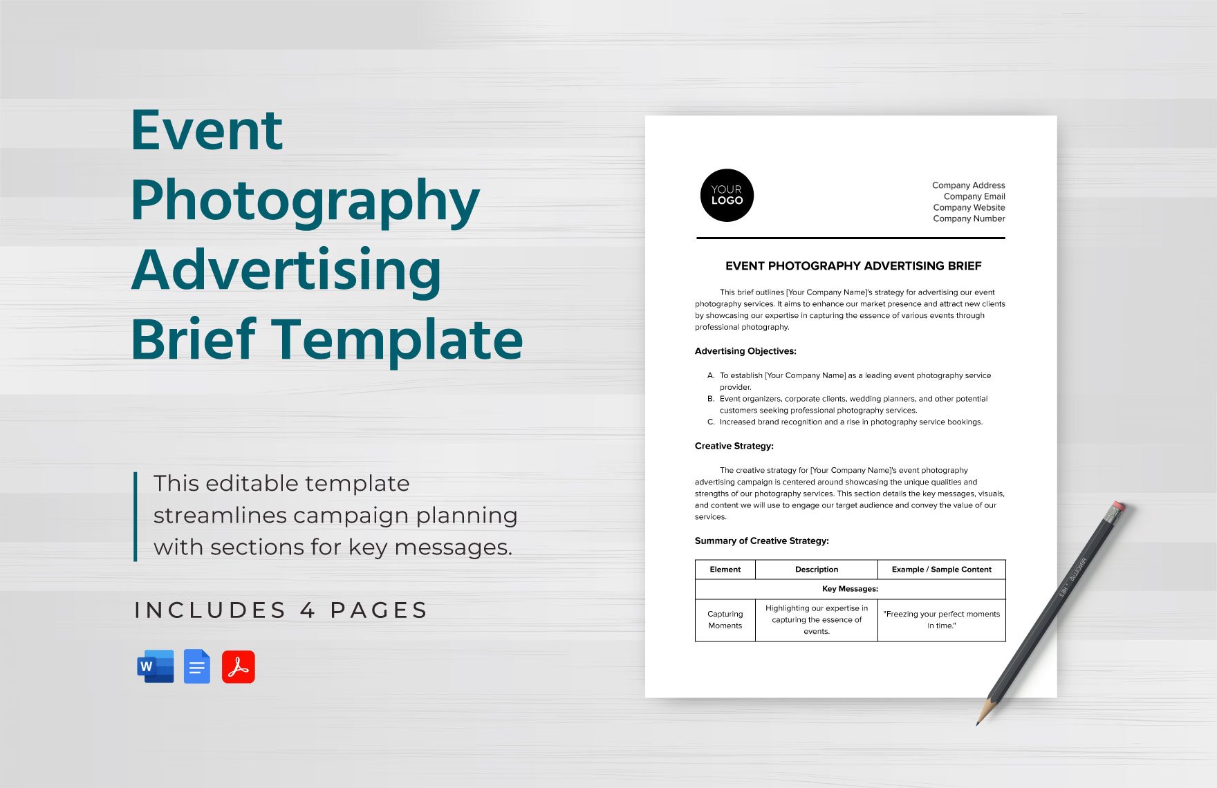 Event Photography Advertising Brief Template