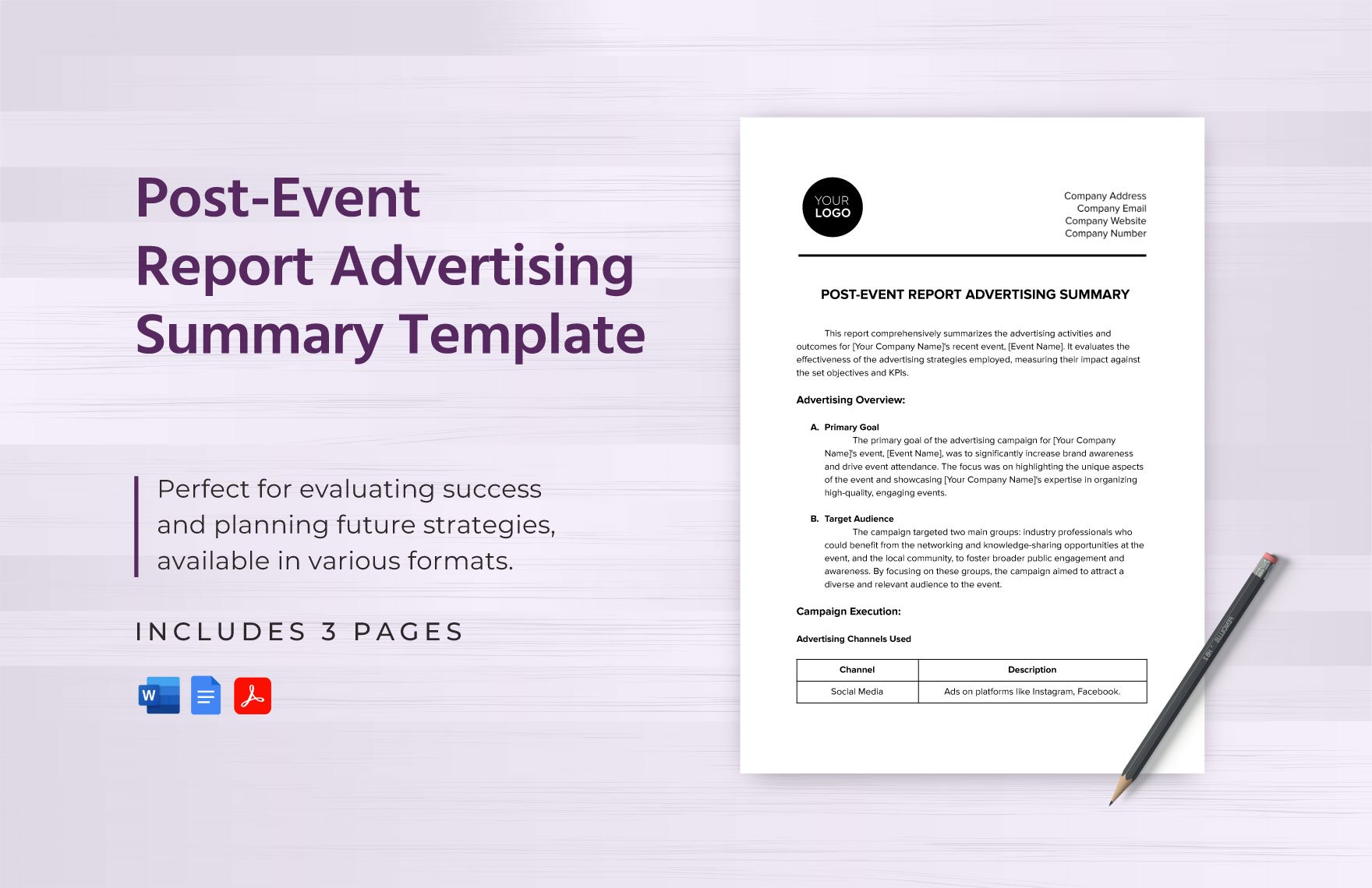 Post-Event Report Advertising Summary Template