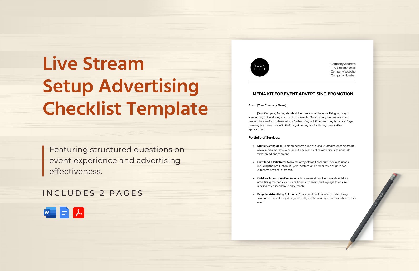 Live Stream Setup Advertising Checklist Template in Word, Google Docs, PDF