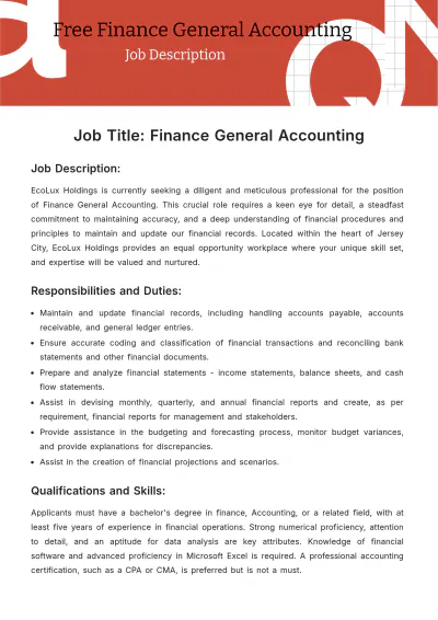 Free Finance General Accounting Job Description Template to Edit Online