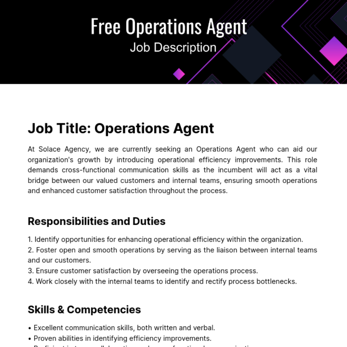 Operations Job Description Template