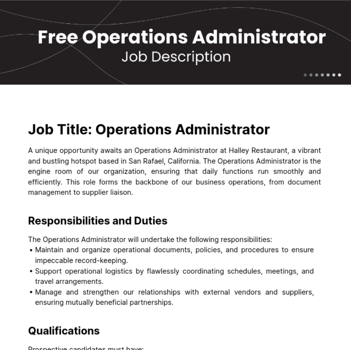 Operations Administrator Job Description Template