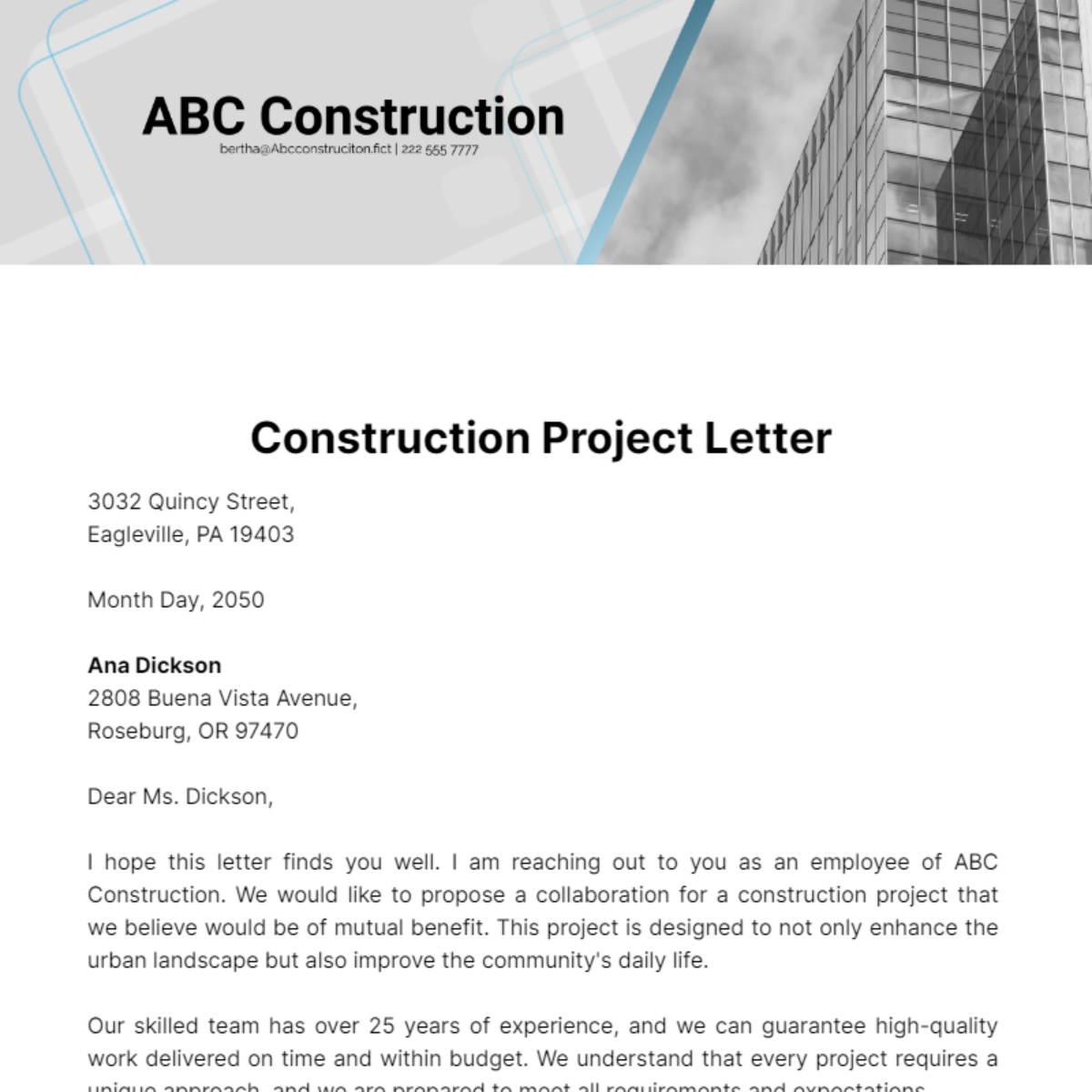 Construction Project Letter Template