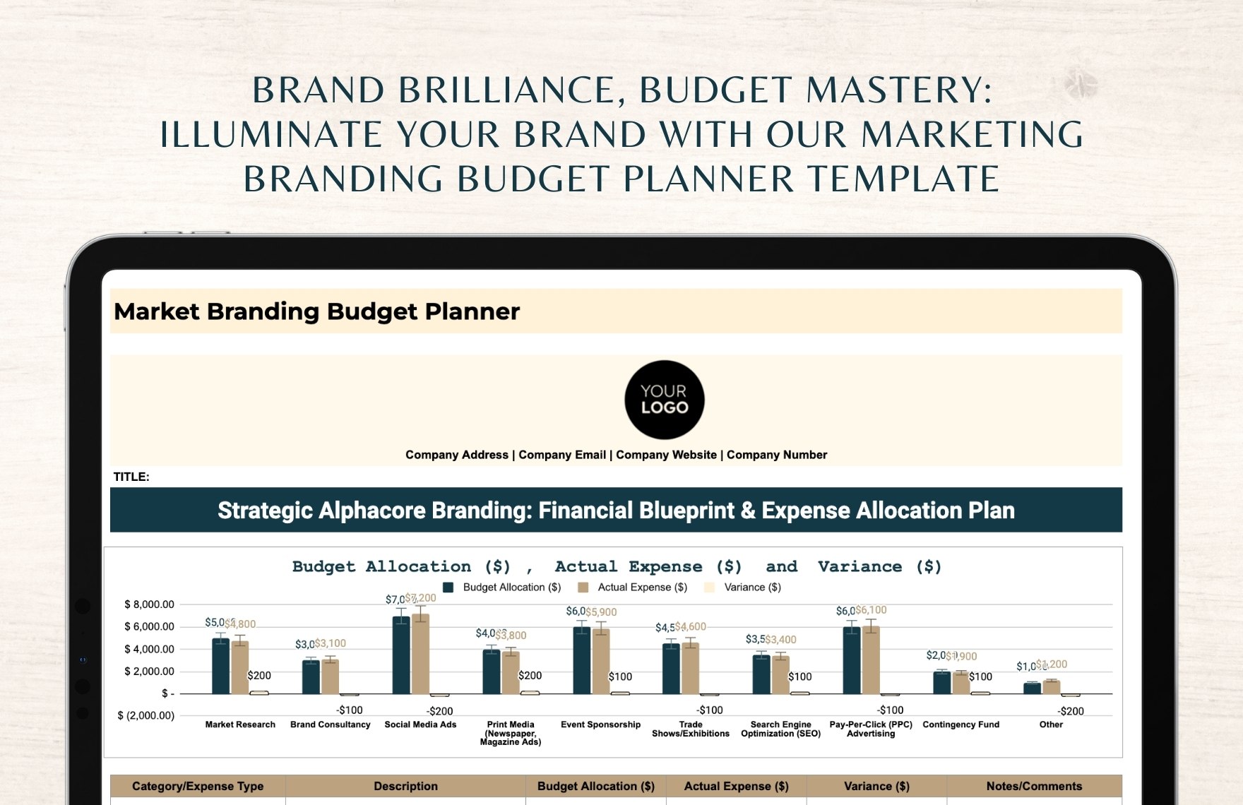 Marketing Branding Budget Planner Template