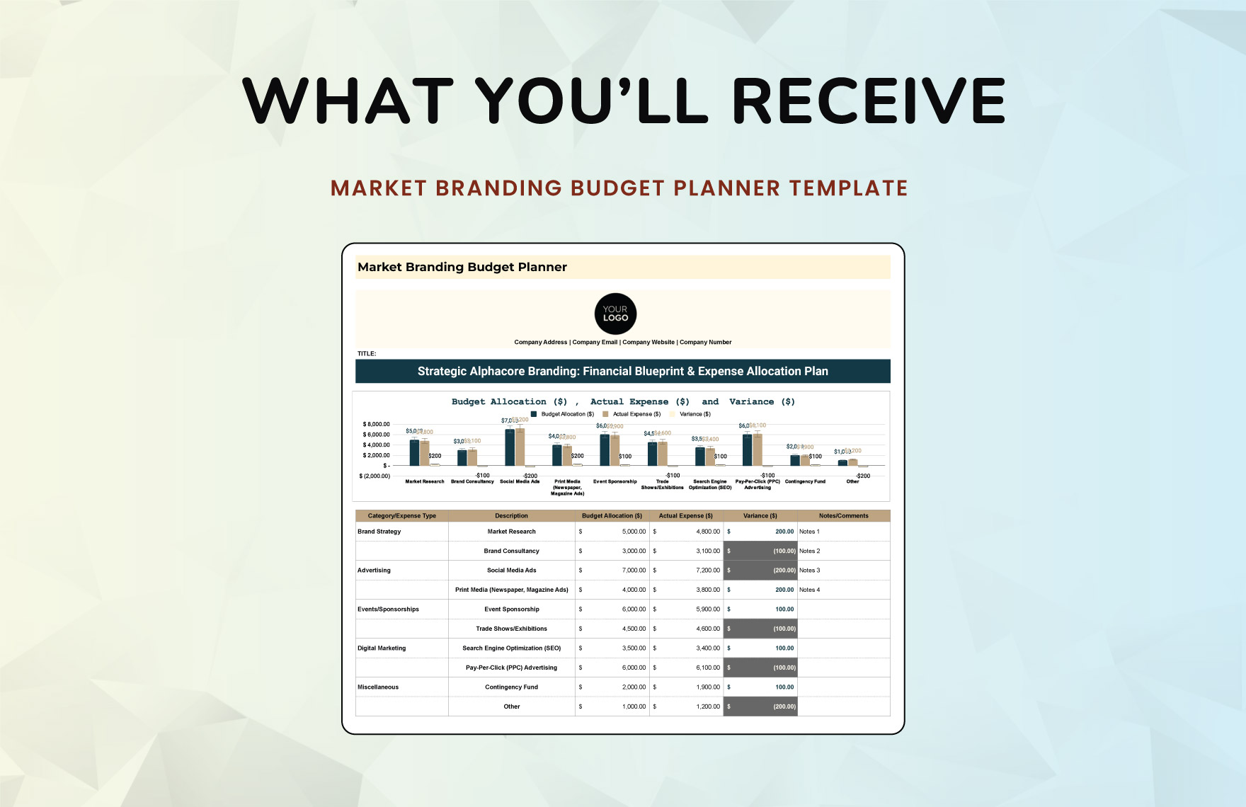 Marketing Branding Budget Planner Template