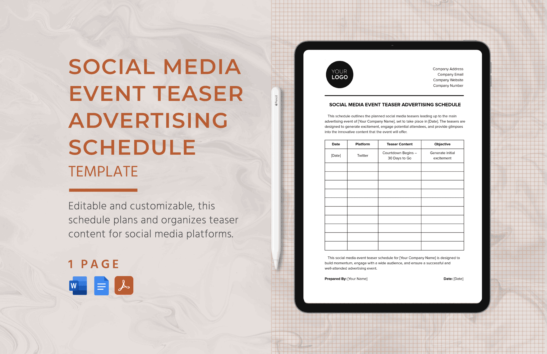 Social Media Event Teaser Advertising Schedule Template