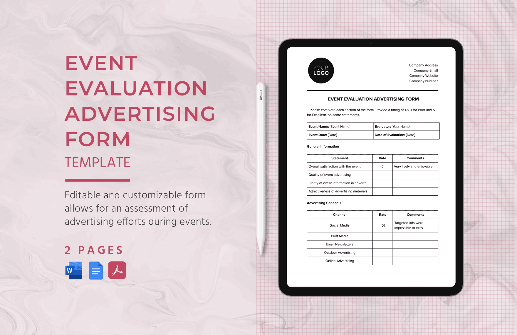 Event Evaluation Advertising Form Template in Word, Google Docs, PDF