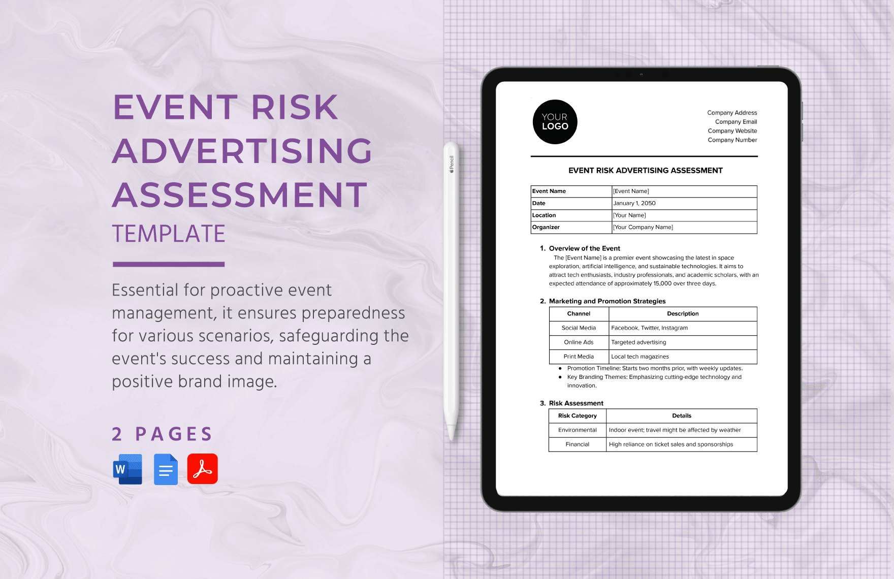 Event Risk Advertising Assessment Template in Word, Google Docs, PDF
