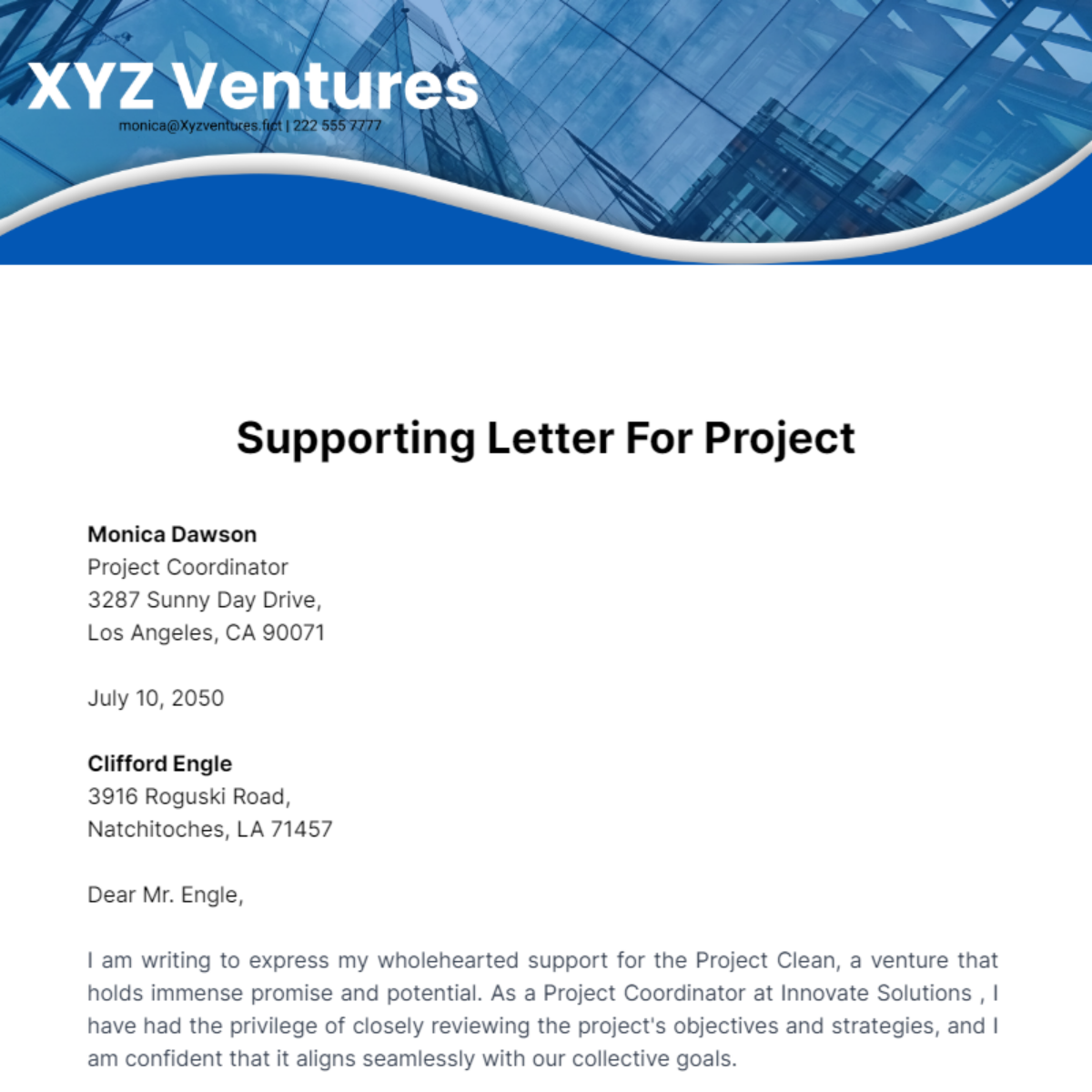 Supporting Letter for Project Template
