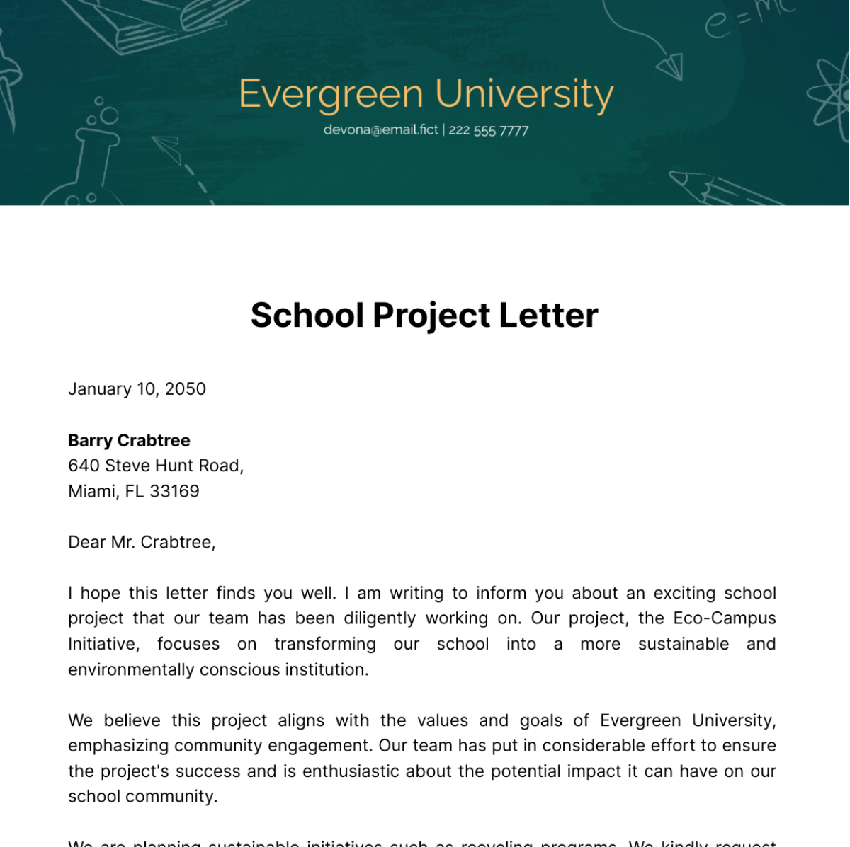 School Project Letter Template