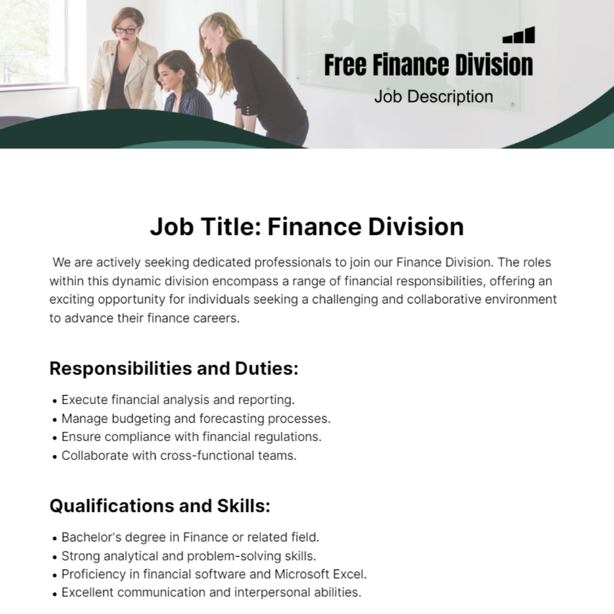 Finance Division Job Description Template