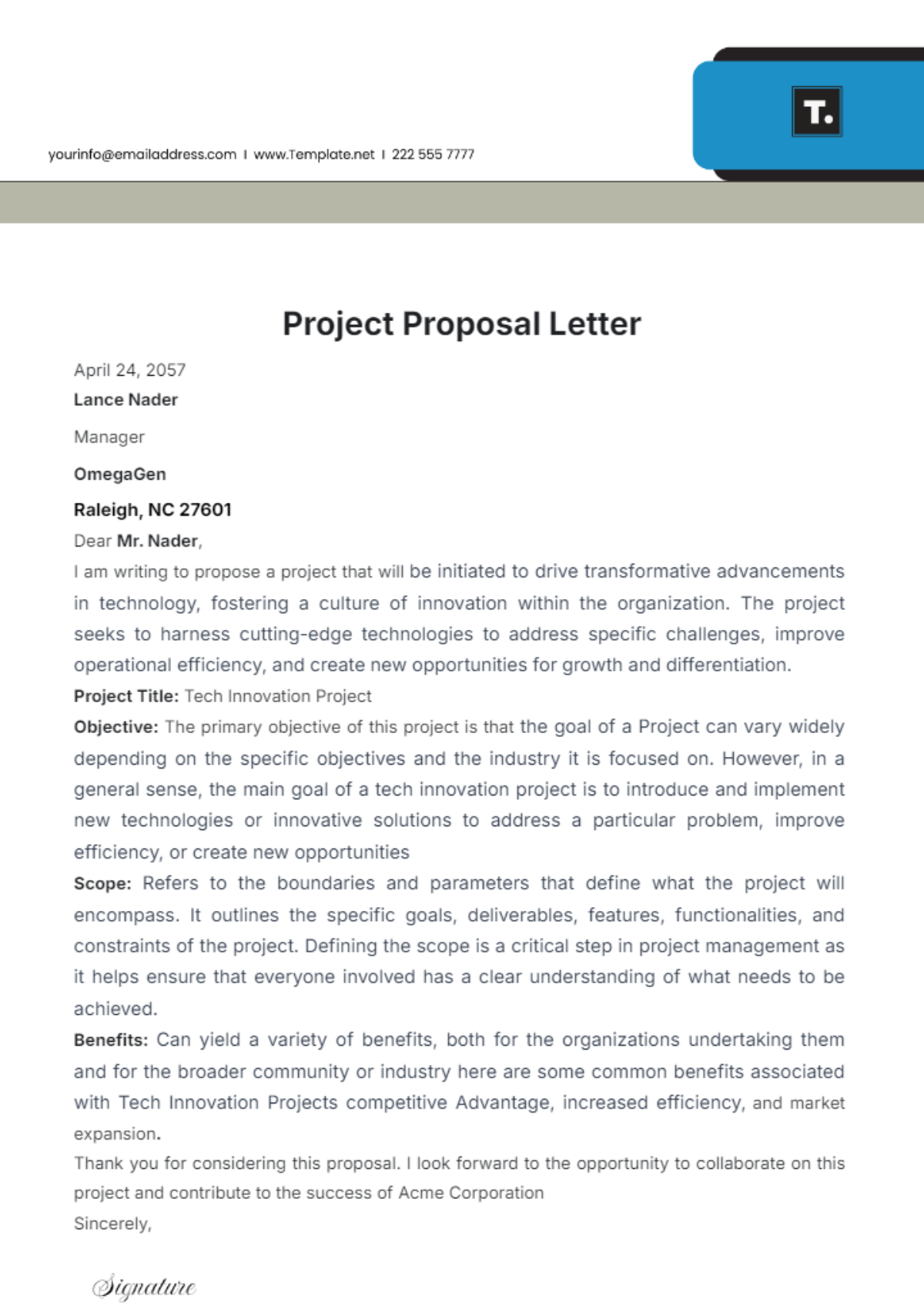 Project Proposal Letter Template - Edit Online & Download