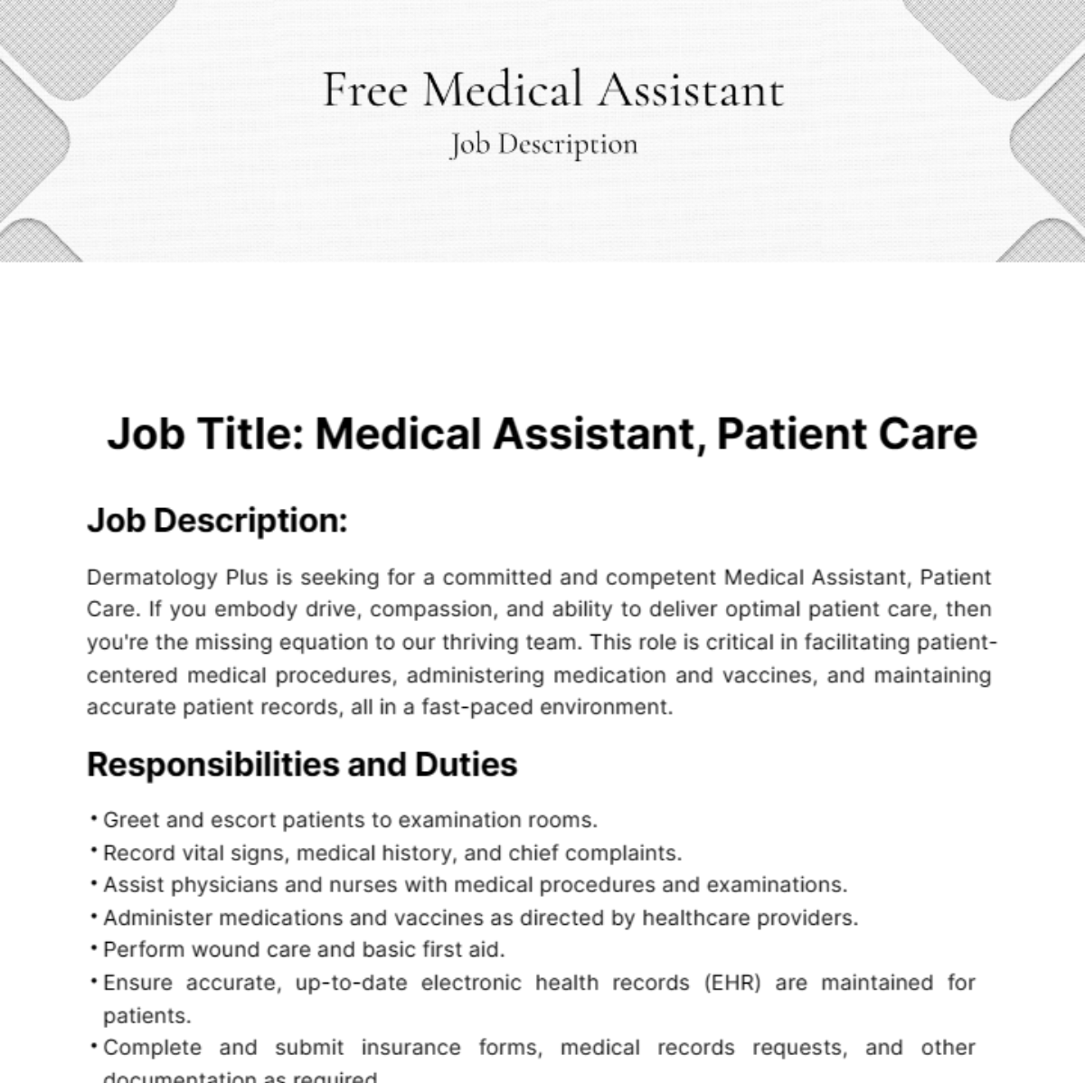 Medical Assistant Job Description Template