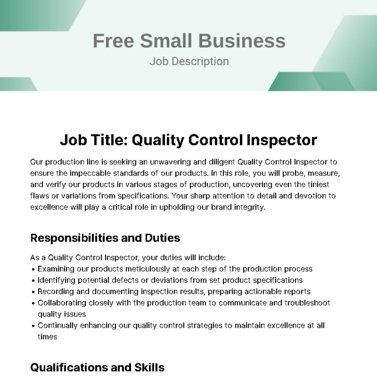 Small Business Job Description Template