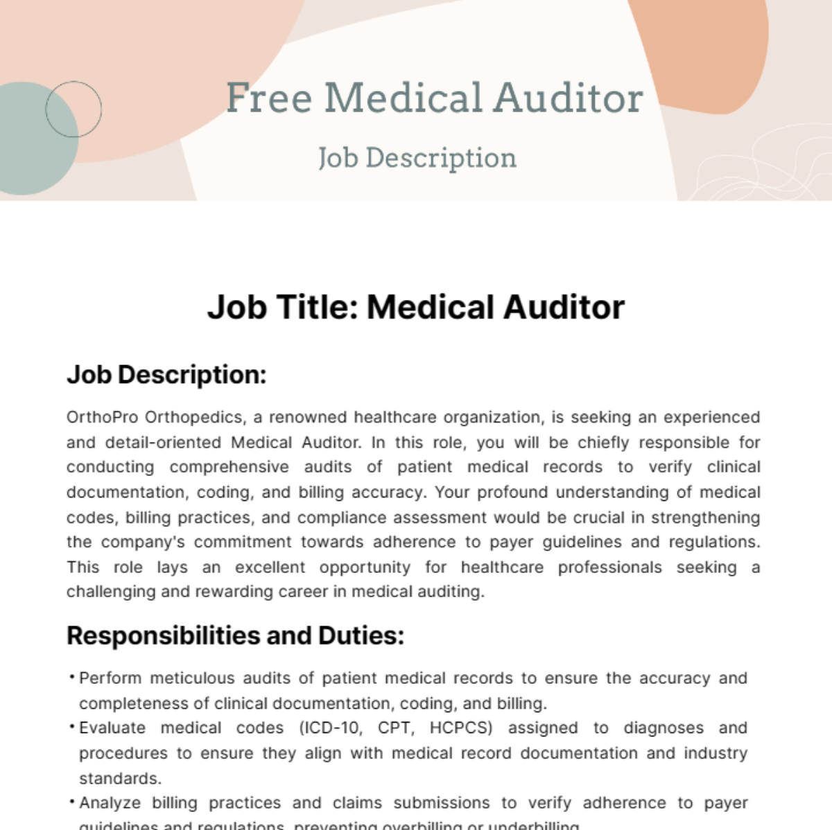 Medical Auditor Job Description Template