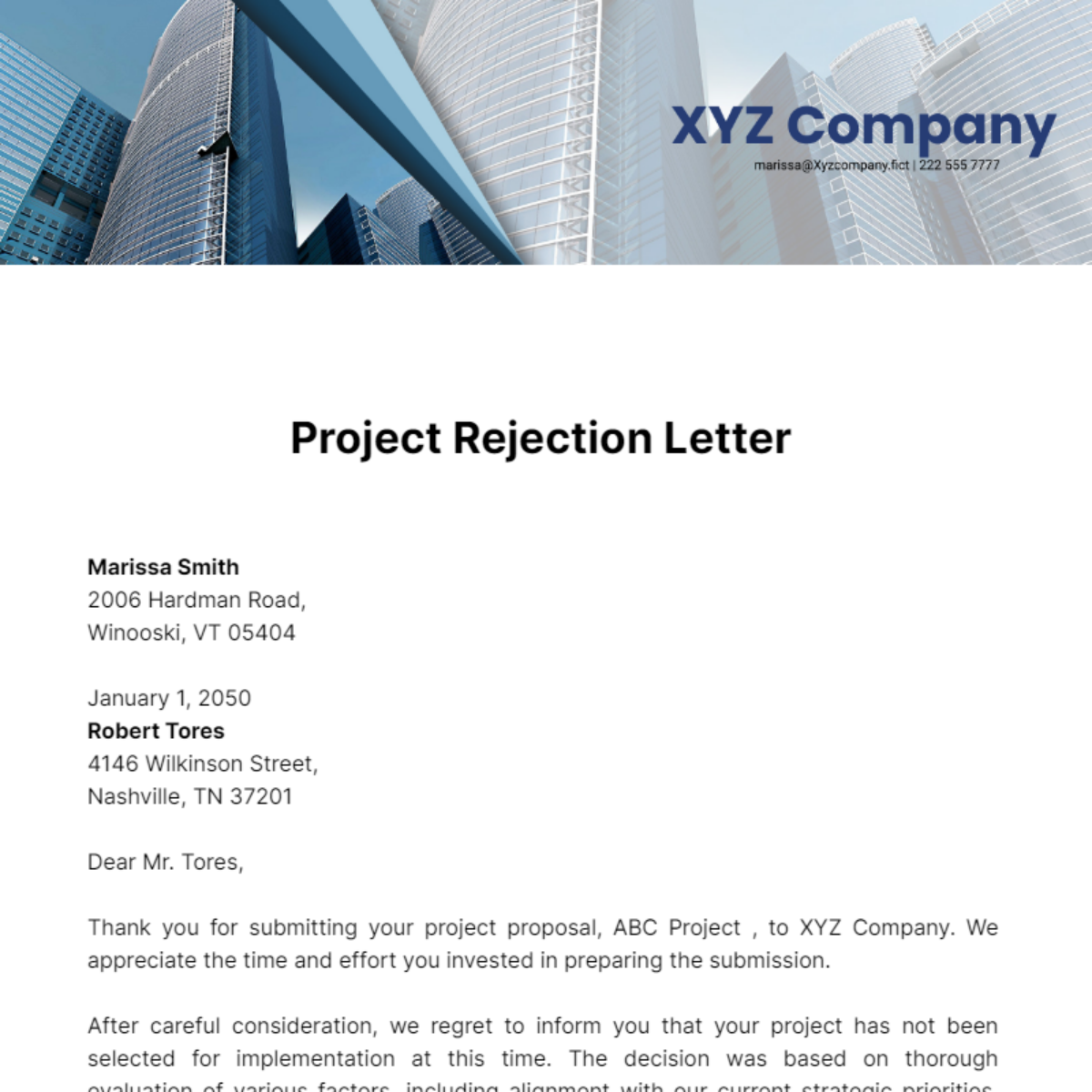 Project Rejection Letter Template