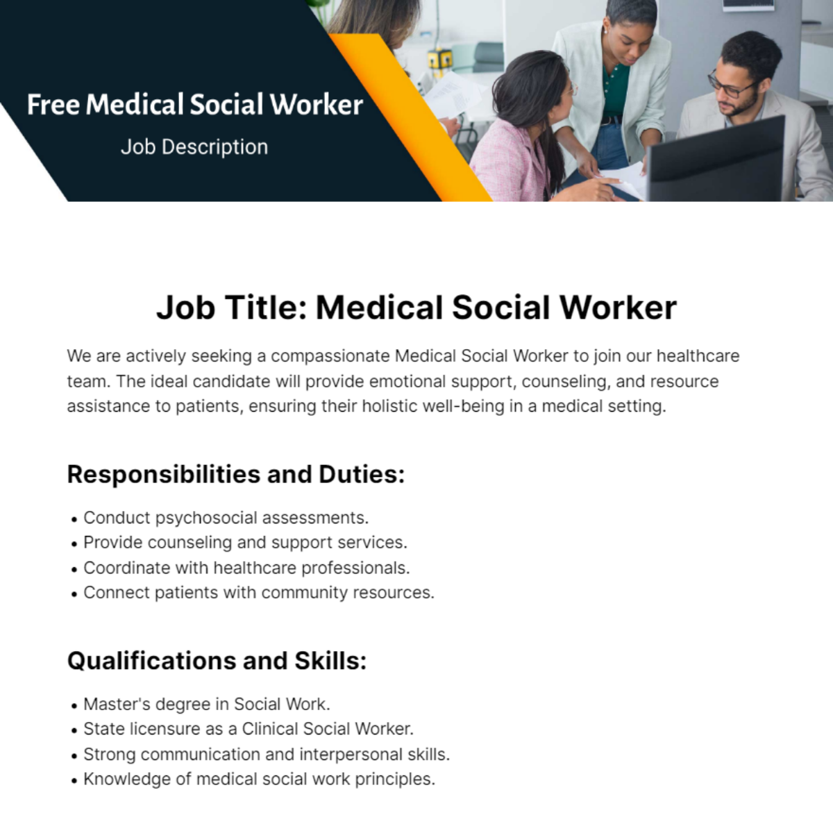 Free Medical Social Worker Job Description Template To Edit Online