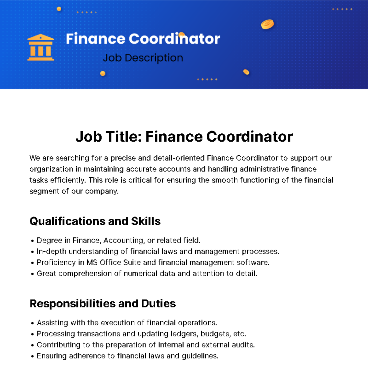Finance Coordinator Job Description Template