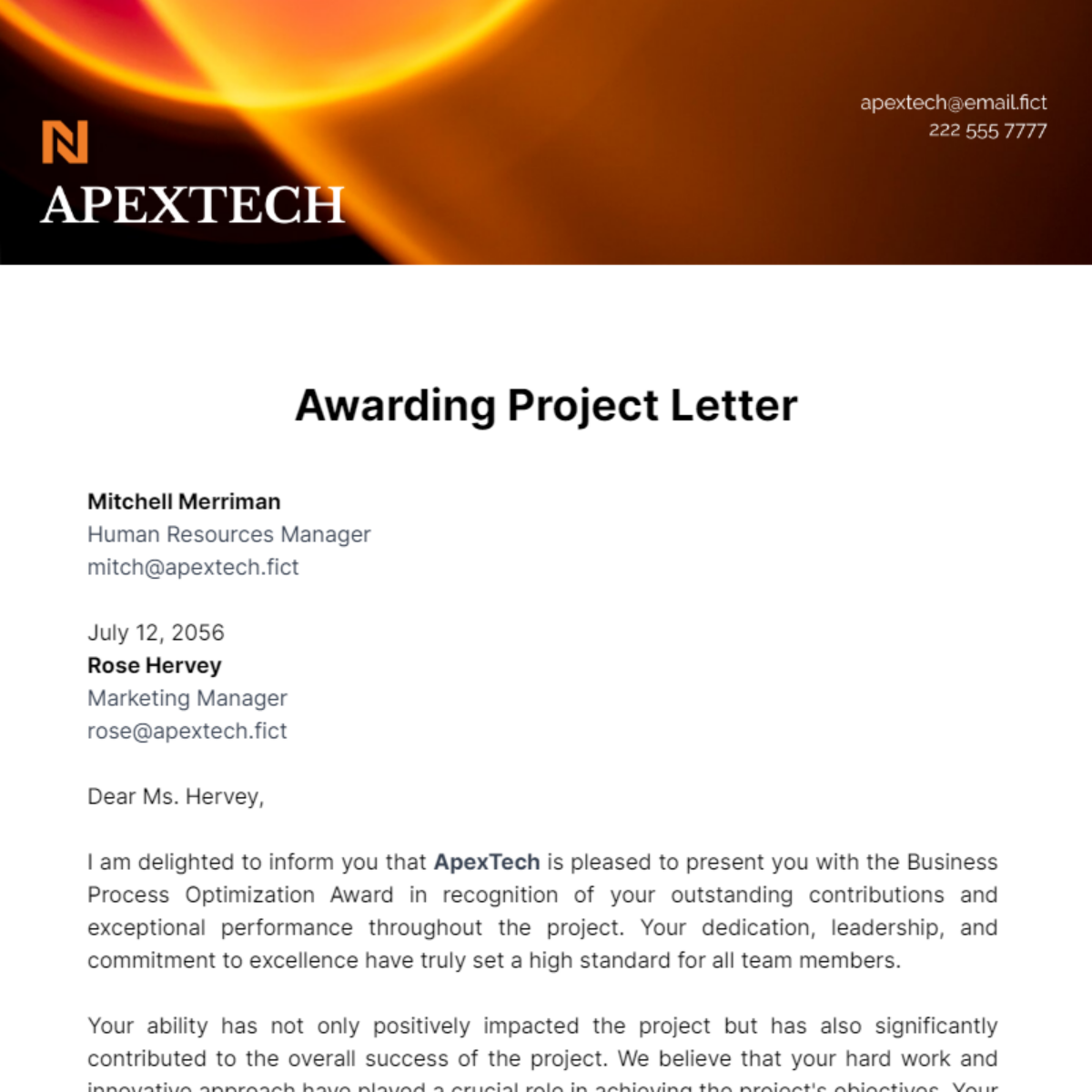 Awarding Project Letter Template