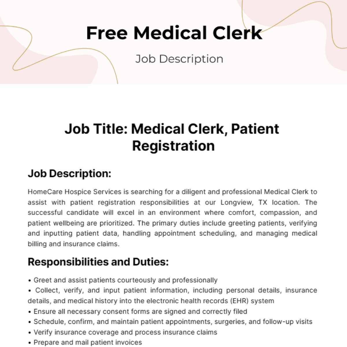 Medical Clerk Job Description Template