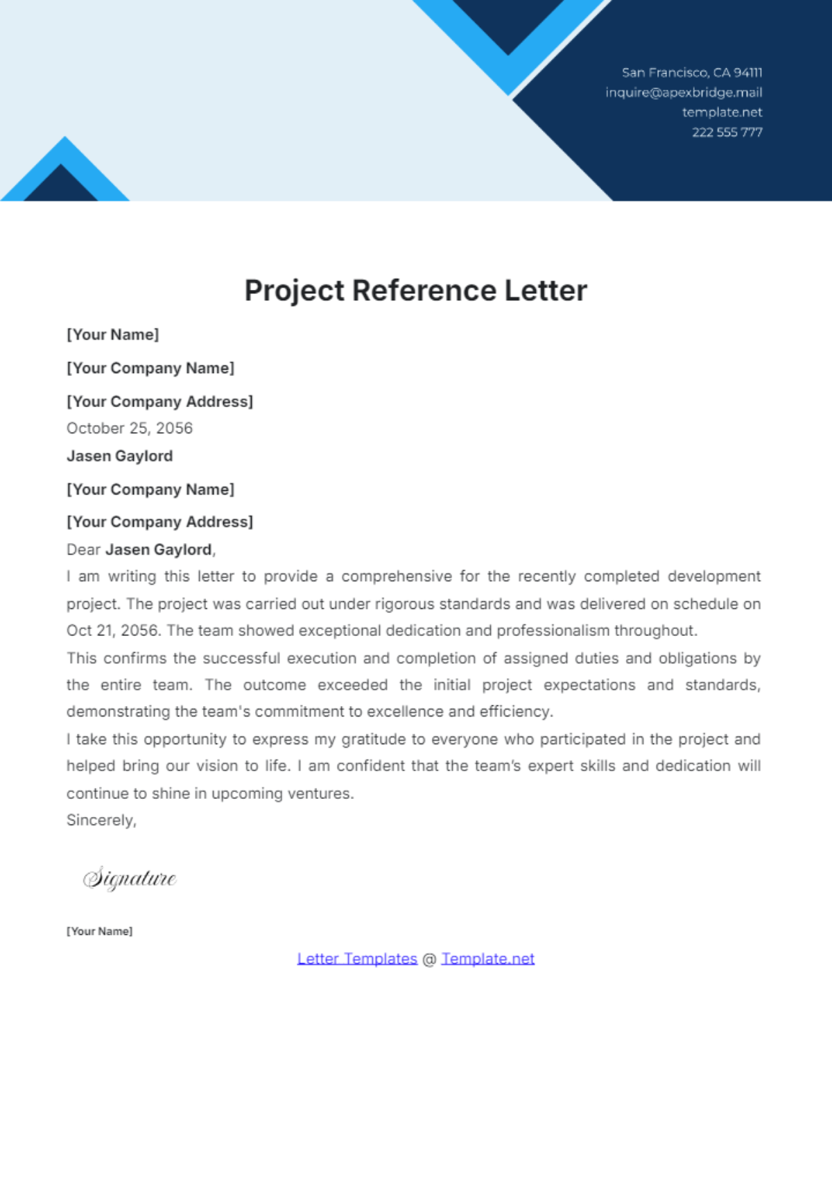 Project Reference Letter Template - Edit Online & Download