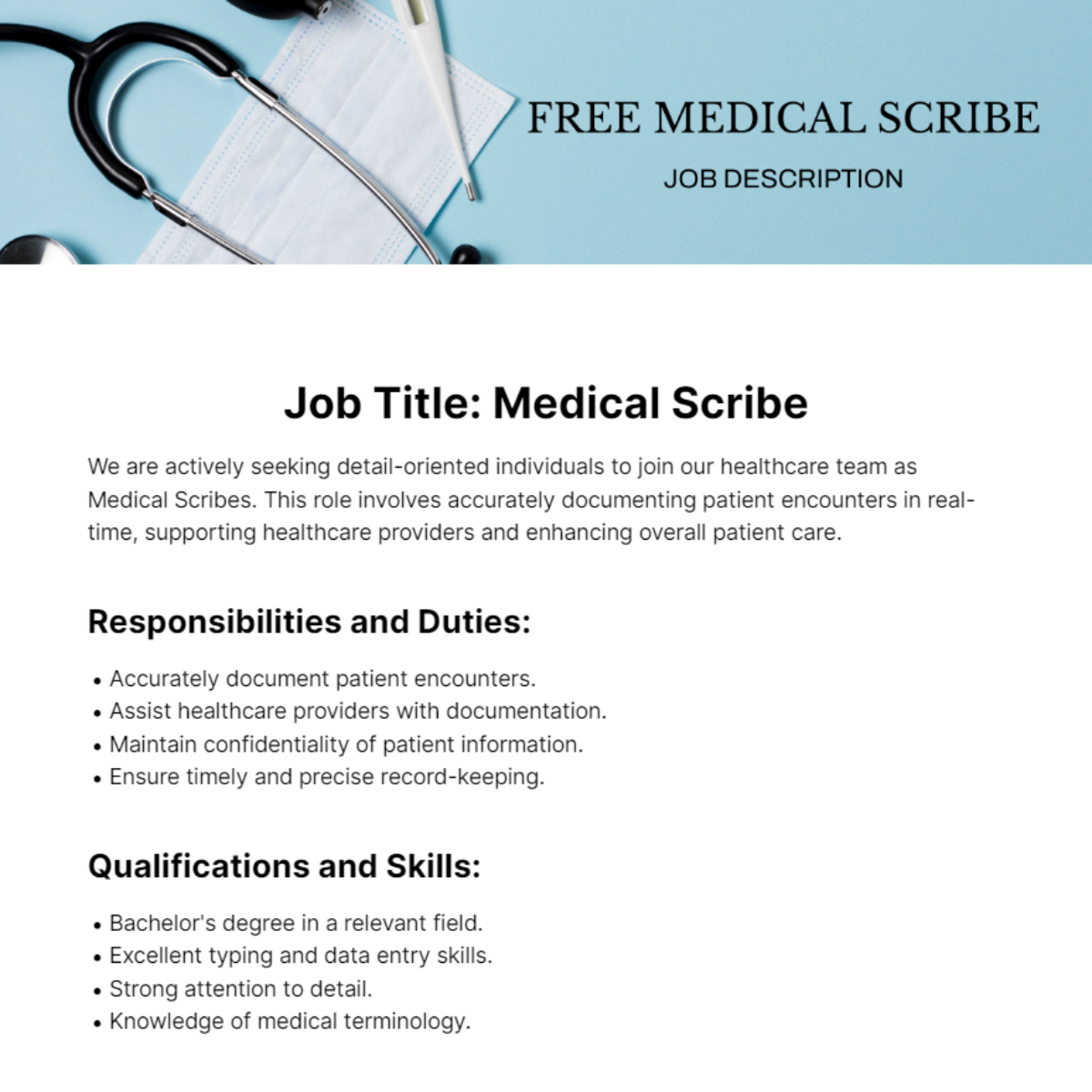 Medical Scribe Job Description Template